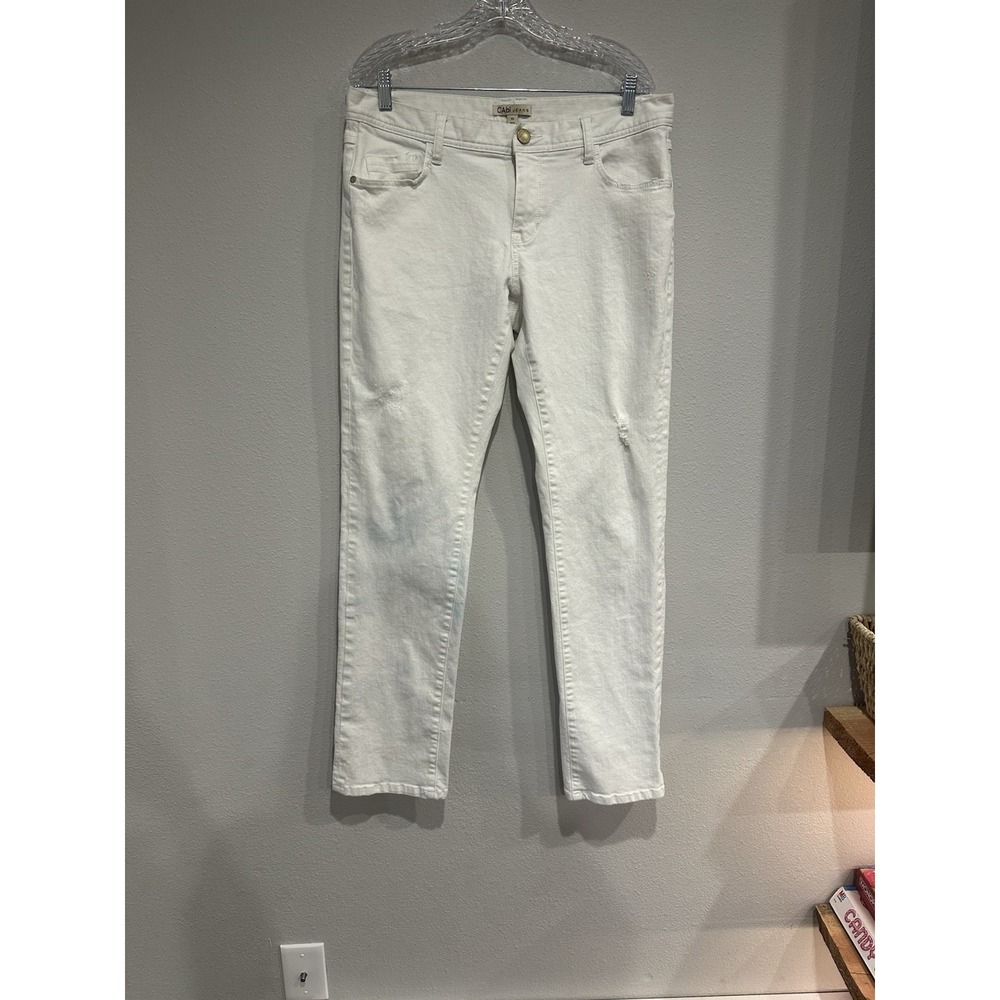 Cabi Jeans Womens Size 10 Skinny White Denim Casual Low Rise‎ Distressed Stretch